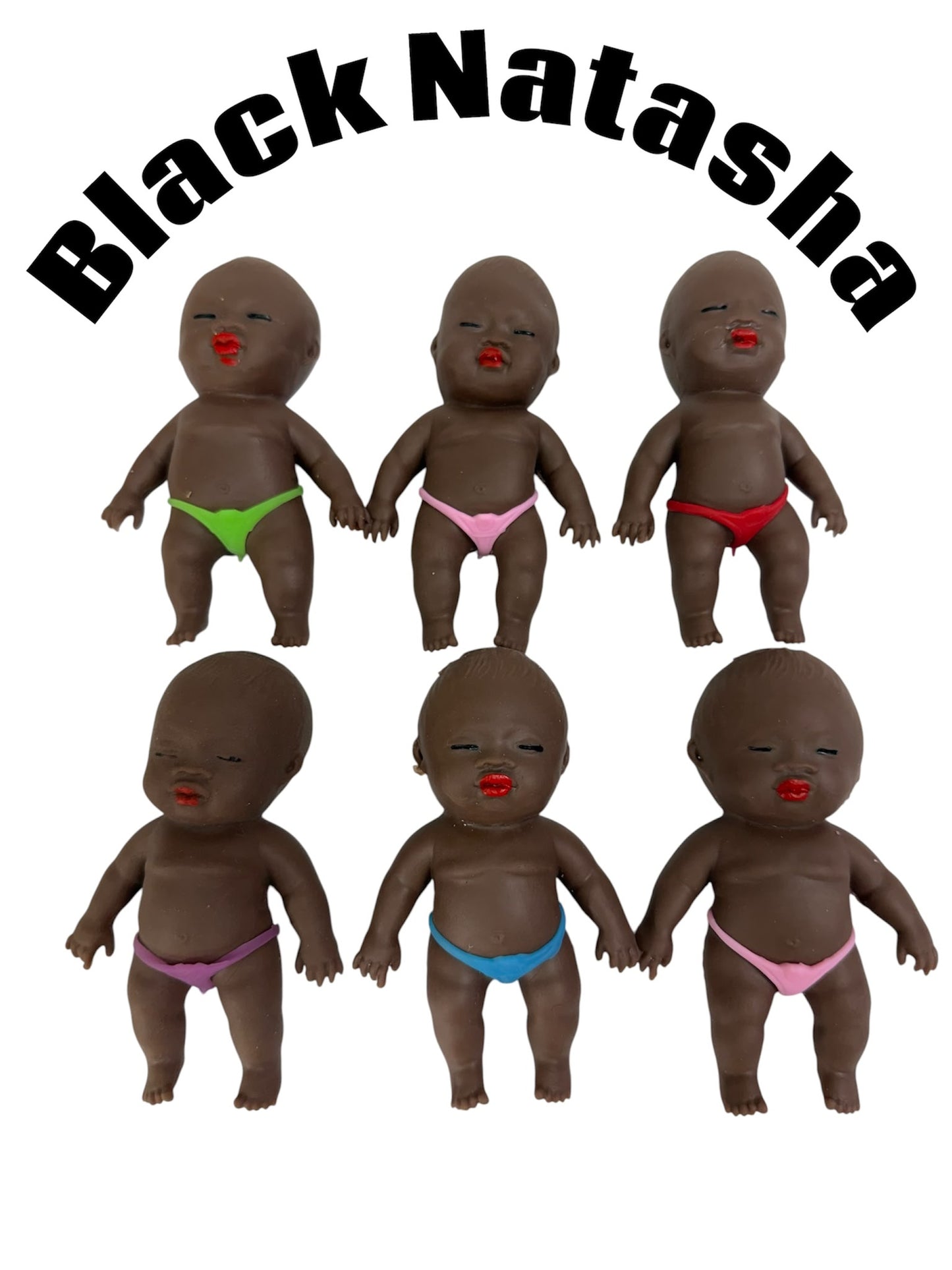 Black Natasha Stress Relief Doll – 12PCS Display Box | Soft Squeeze Sensory Toy | Funny Novelty Fidget Toy | Squishy Stress Relief Figure