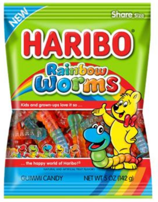 Haribo Peg Bag Rainbow Worms 5oz x 12