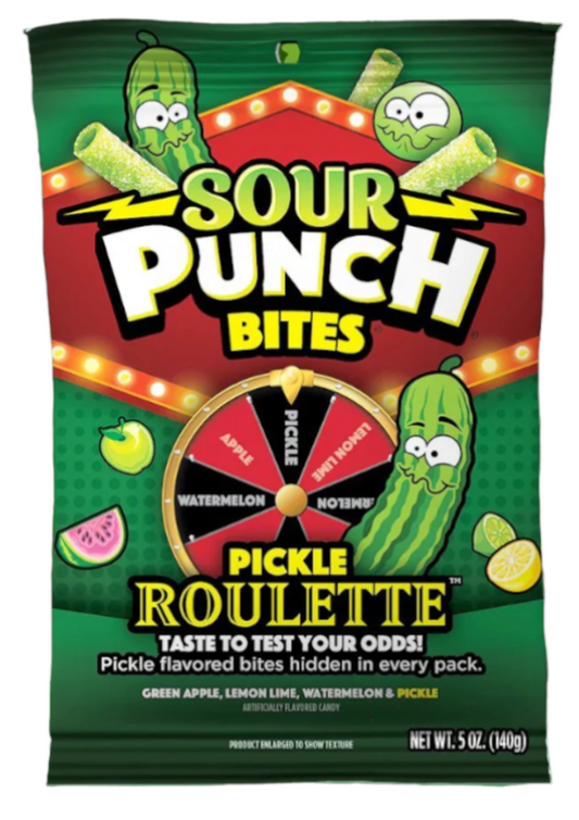 Sour Punch Bites Pickle Roulette Peg 5oz x 12