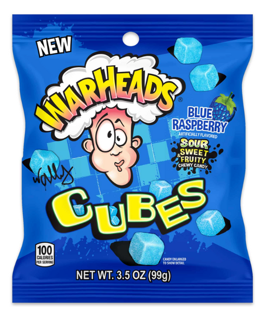 Warheads Peg Bags Blue Raspberry Cubes 3.5oz x 12