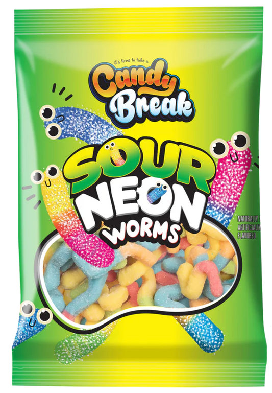 Candy Break Sour Neon Worms 4oz x 12