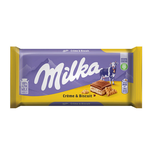 Milka Creme and Biscuit Chocolate Bar 100g