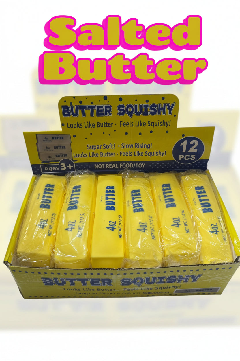 Salted Butter Squishy Toy – Slow Rising Soft Squeeze Stress Relief Fidget Toy | Butter Block Squishy | Sensory Toy for Kids & Adults | 12PCS Retail Display