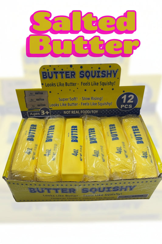 Salted Butter Squishy Toy – Slow Rising Soft Squeeze Stress Relief Fidget Toy | Butter Block Squishy | Sensory Toy for Kids & Adults | 12PCS Retail Display