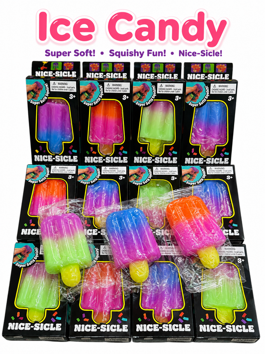 Ice Candy Squishy Toy – 12PCS Display Box | Colourful Popsicle Stress Relief Squishies | Soft Sensory Fidget Toy | Slow Rising Ice Lolly Squishy