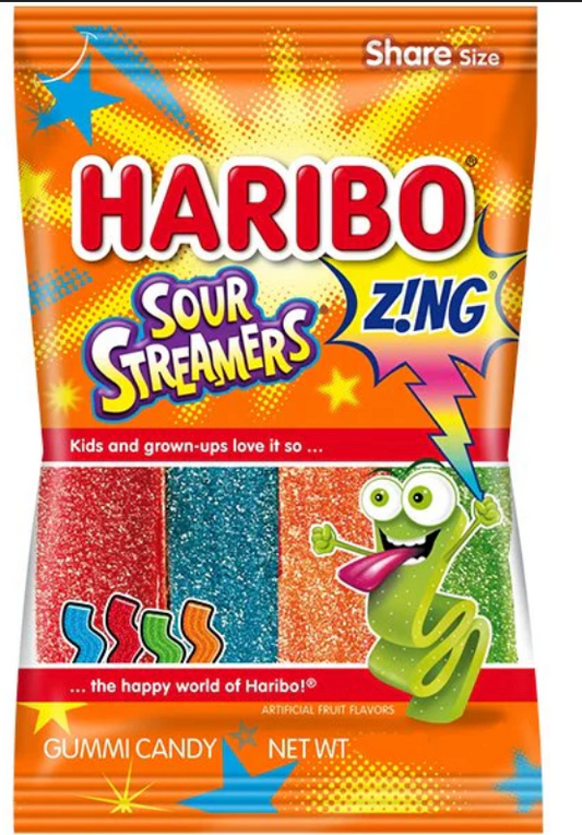 Haribo Peg Bag Zing Sour Streamers 4.5oz x 12