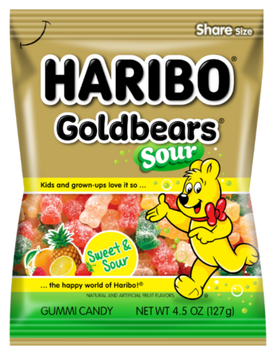 Haribo Peg Bag Sour Gold Bears 4.5oz x 12